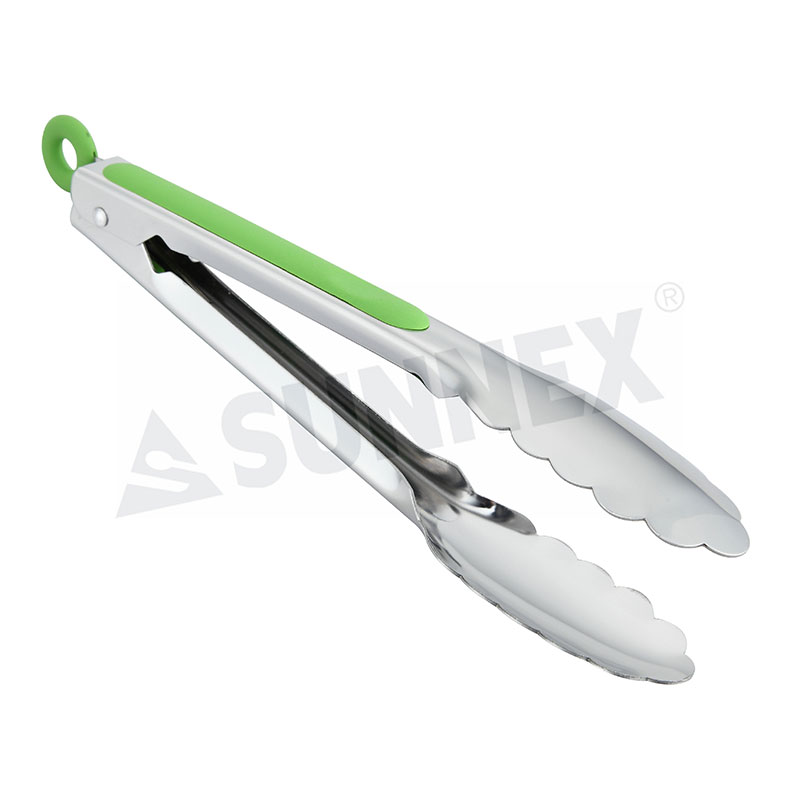 Stainless Steel Serving Tongs with Soft Grip Handle Green Color