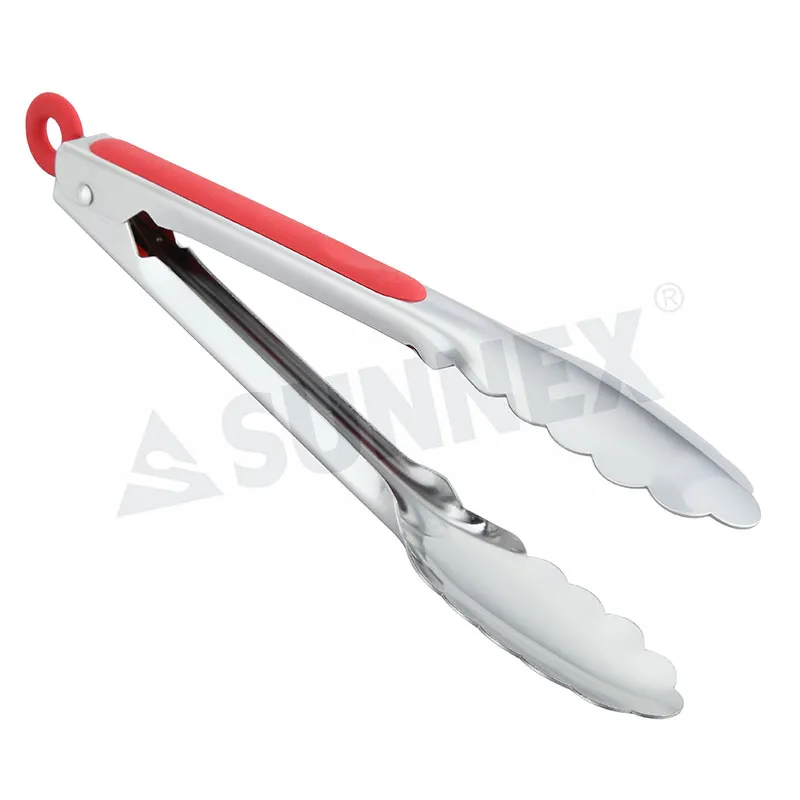 Stainless Steel Serving Tongs na may Soft Grip Handle na Pulang Kulay