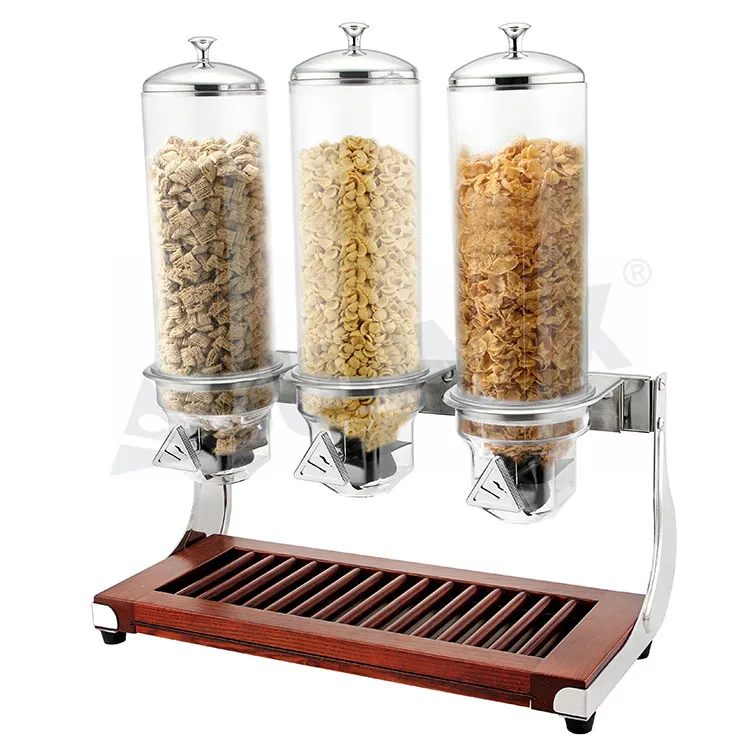 Dispenser Triplo Cereali Con Base In Legno Massello