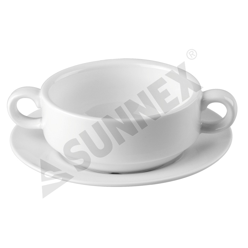 White Color Porcelain Handled Soup Bowl