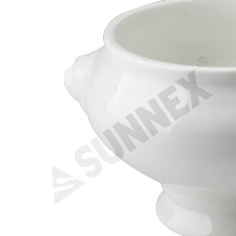 Mangkuk Sup Kepala Singa Porselen Warna Putih - 2 