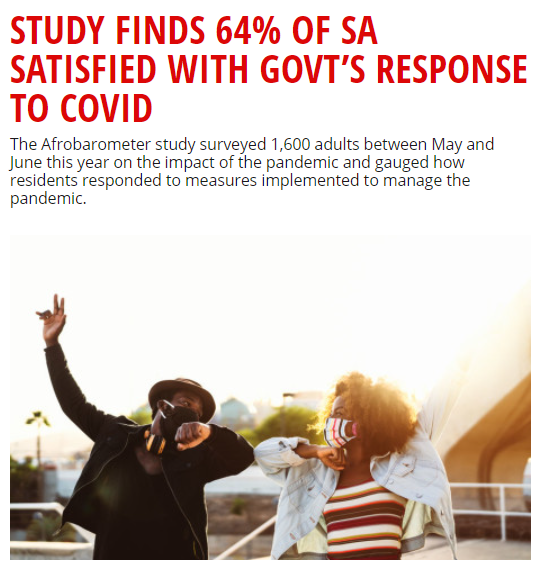 64% of people in South Africa are satisfied with the government's response to the new crown epidemic