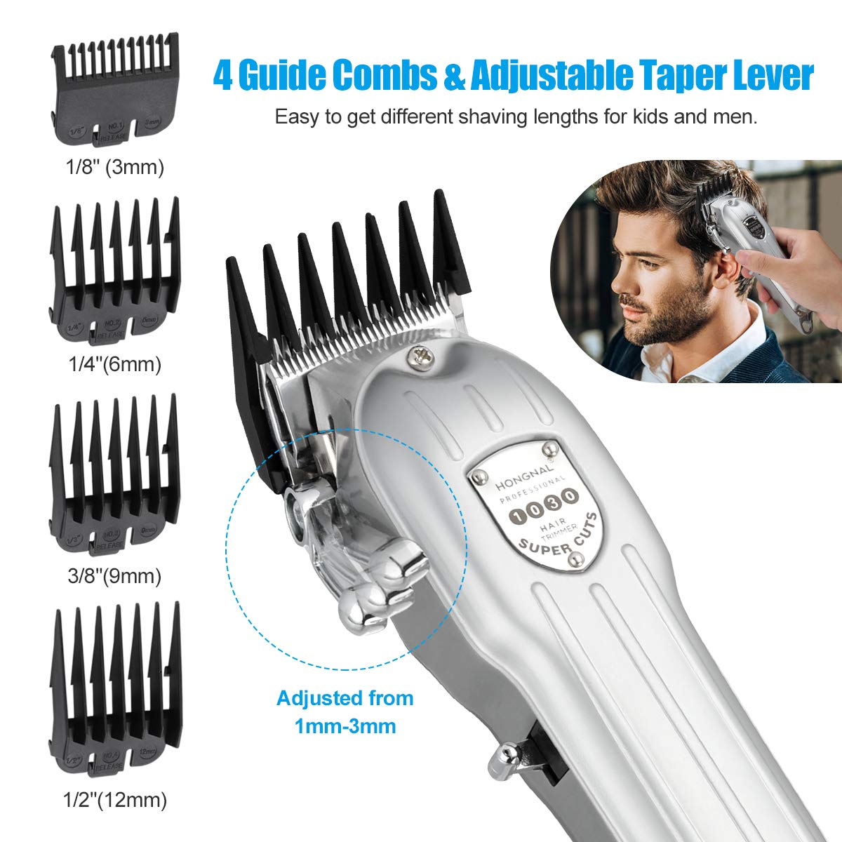 3600mAh Cordless Hair Clippers Stainless Steel Housing - 2 