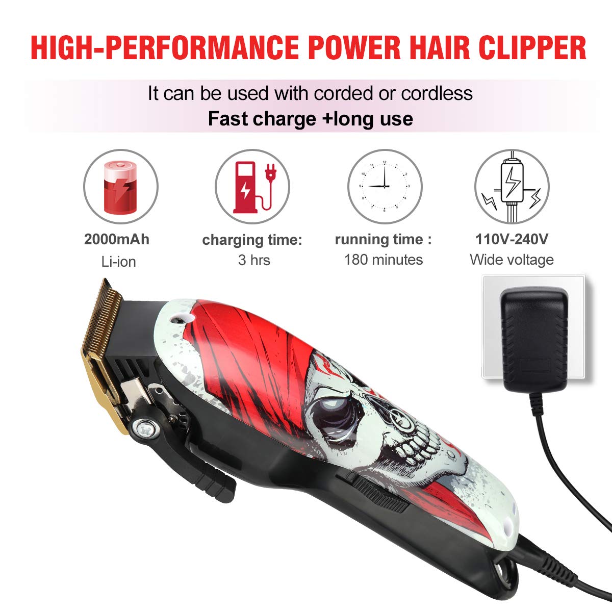 Cordless Hair Trimmer Cutting Kit With 8 Colorful Clipper Guards - 6 