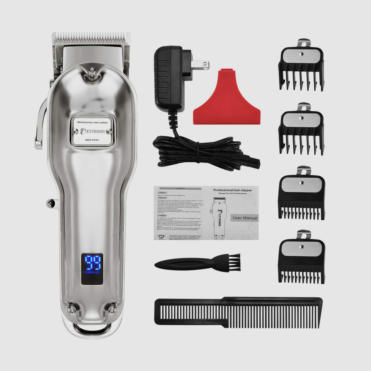 Hair Clippers LED Display Stainless Steel Metal Housing Heavy-Duty Motor - 0