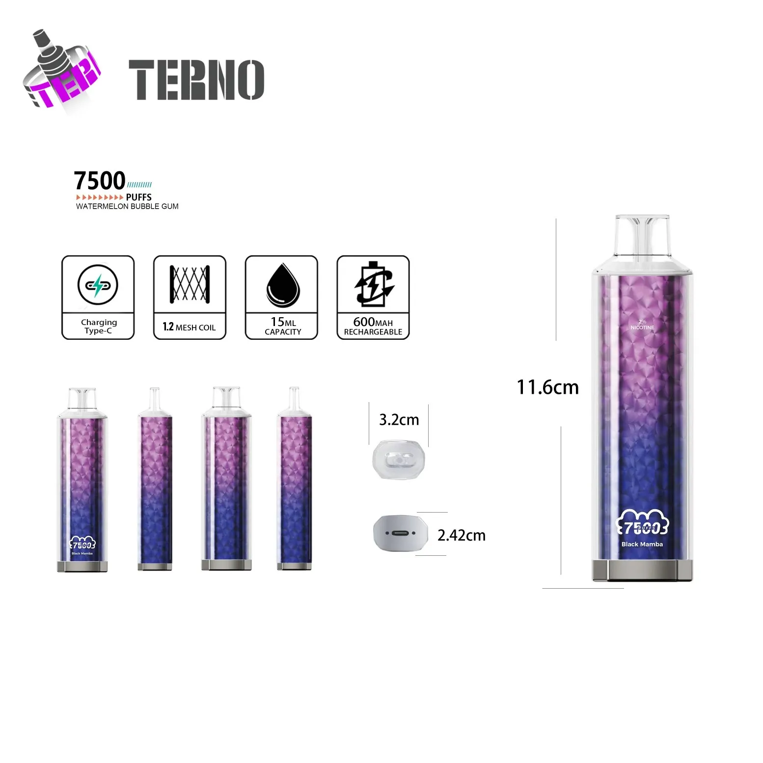 TERNO 7500 Puffs Kertakäyttöinen Vape Mukauta