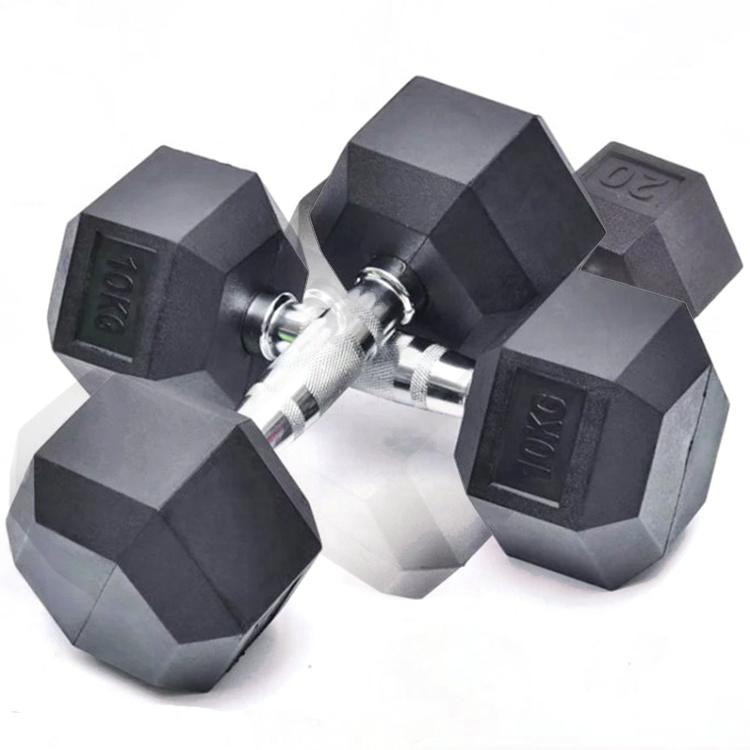 ໂຮງງານຂາຍສົ່ງລາຄາຖືກ 20kg ເຄືອບຢາງ Kurz Hantel Mancuernas De Gym Free Weights Dumbbell Set Rubber Hex Dumbbells Set - 5 