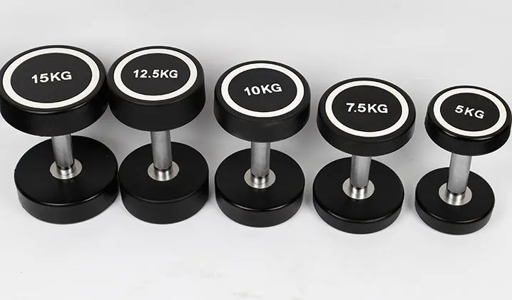 Ağırlıq qaldırma Fitness Gimnastika Zalı Fitness Avadanlıqları Dairəvi Başlıq Rezin Dumbbell