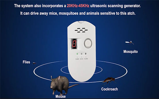 Gas- und Ultraschall-Nagetier- und Mückenschutz, integrierter Alarm zum Schutz des Hauses