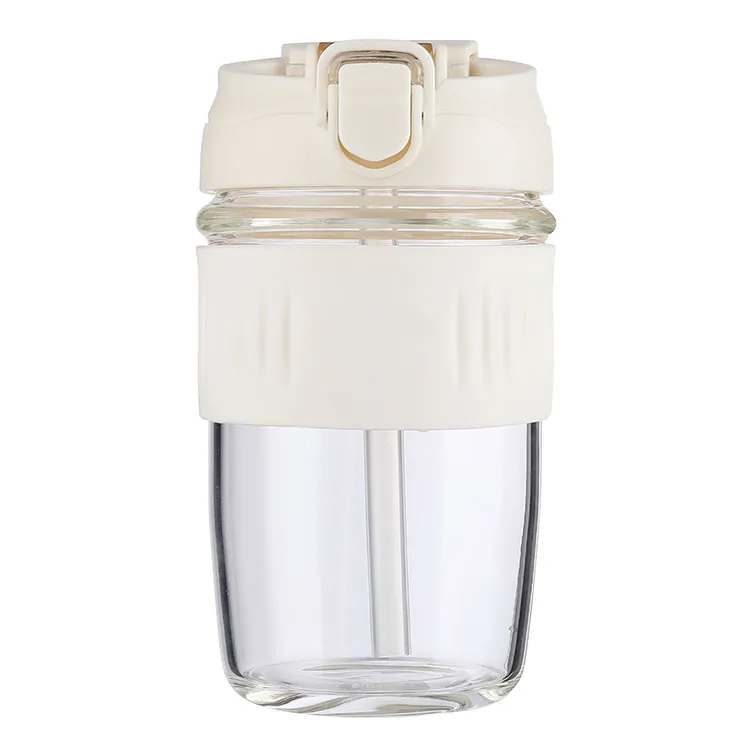 Dual Lid Glass Water Bottle With Straw