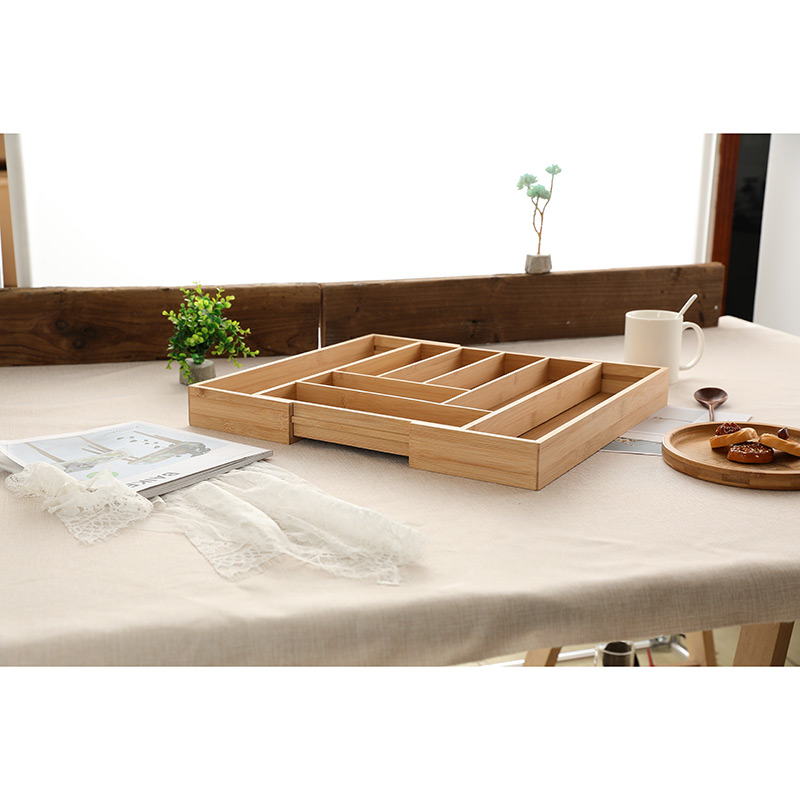 Išplečiamas bambuko virtuvės reikmenų stalčių laikiklis