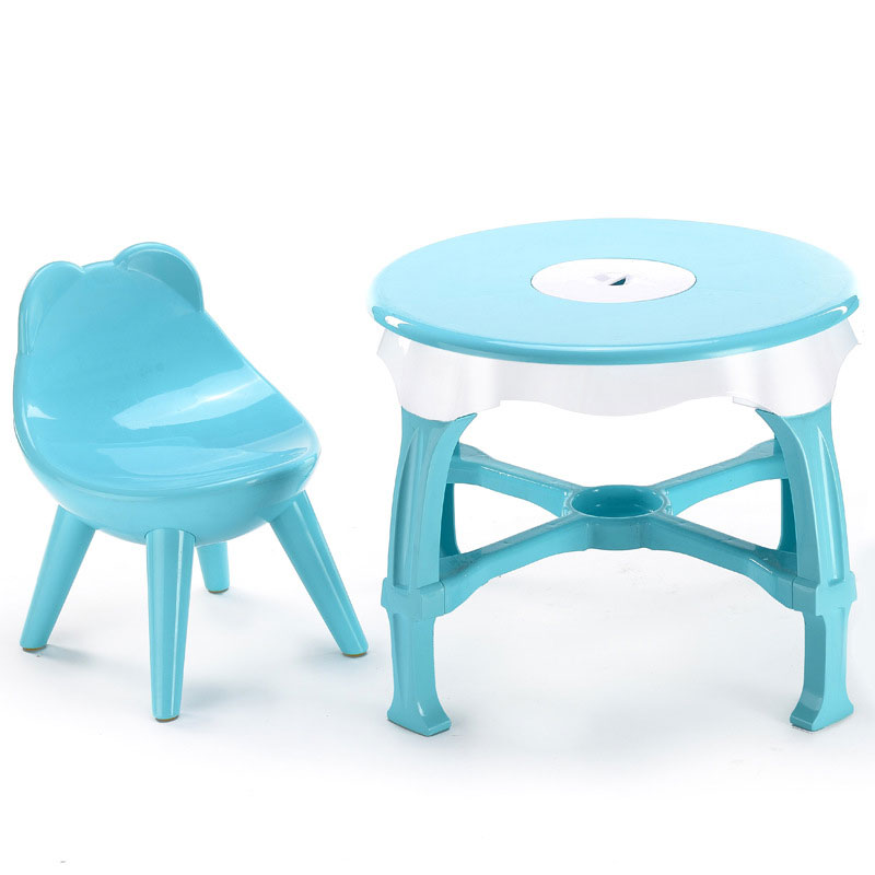 Flash Furniture ชุดโต๊ะกิจกรรมพลาสติกทรงกลมสีน้ำเงินพร้อมเก้าอี้