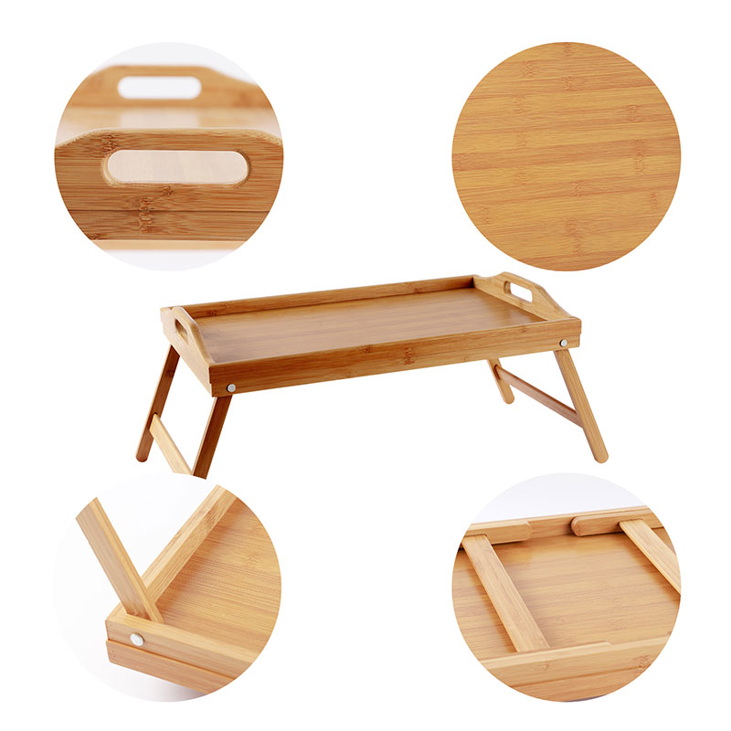 접이식 다리가있는 가정용 대나무 침대 트레이 테이블 - 3 