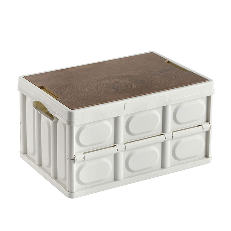 56 Quart plastikinė sulankstoma laikymo dėžė su mediniu dangteliu - 2 