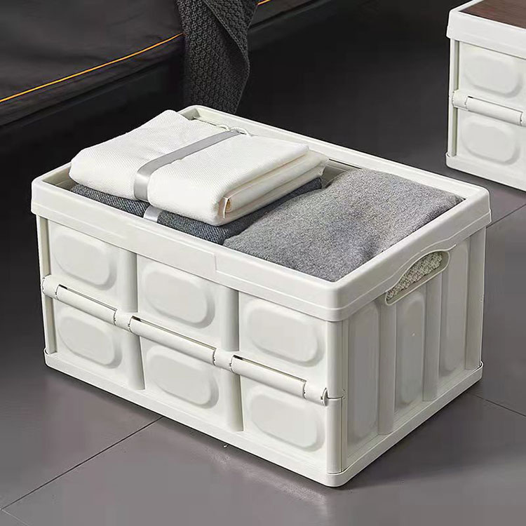 56 Quart Plastic Collapsible Storage Bin With Wooden Lid - 10