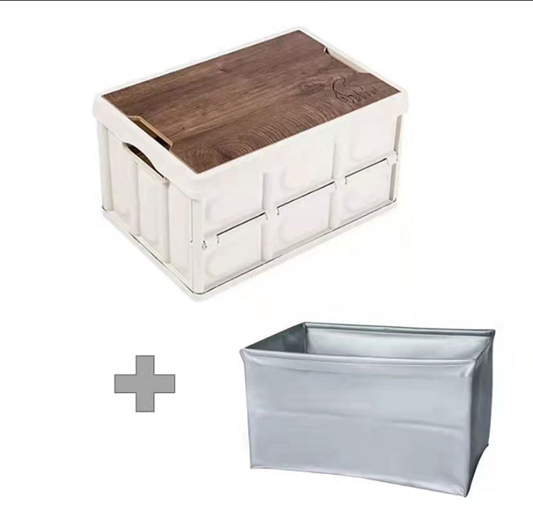 56 Quart Plastic Collapsible Storage Bin With Wooden Lid - 11