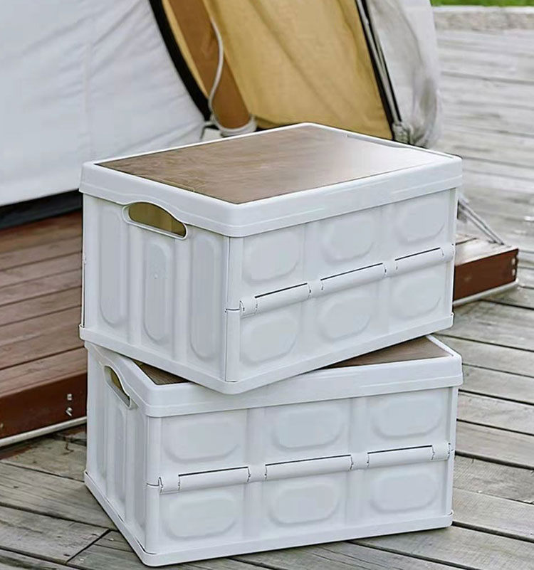 56 Quart Plastic Collapsible Storage Bin With Wooden Lid - 12 
