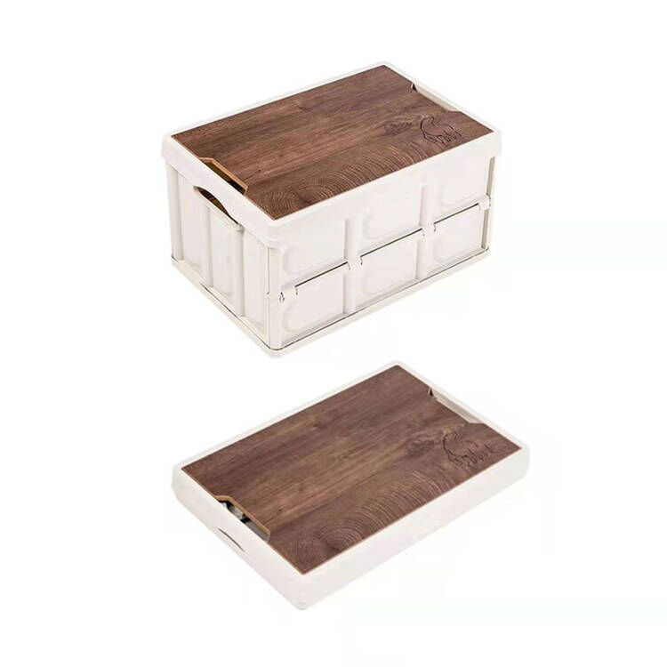 56 Quart Plastic Collapsible Storage Bin With Wooden Lid - 15