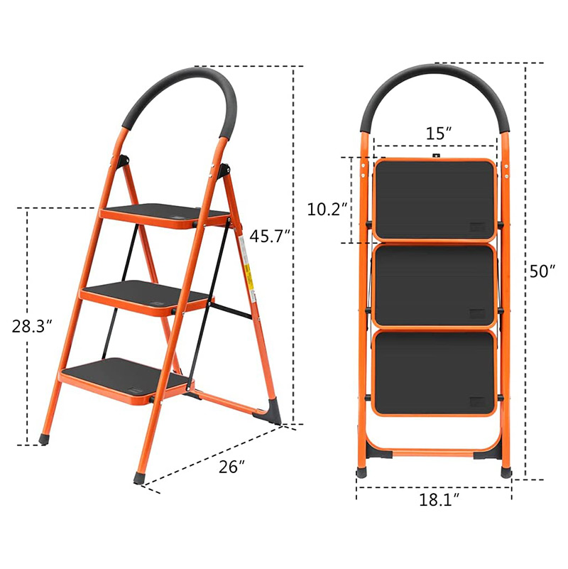 Sturdy Steel Portable Folding 3 Step Ladder - 1
