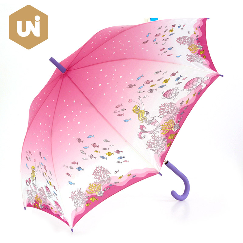 Printed Color Long Stick Rain Umbrella - 0