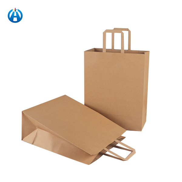 Biodegradable Paper Bag Take Away Brown Flat Handle Kraft Paper Shopping Bag With Logo - 1 