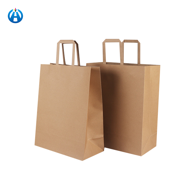 Biodegradable Paper Bag Take Away Brown Flat Handle Kraft Paper Shopping Bag With Logo - 3