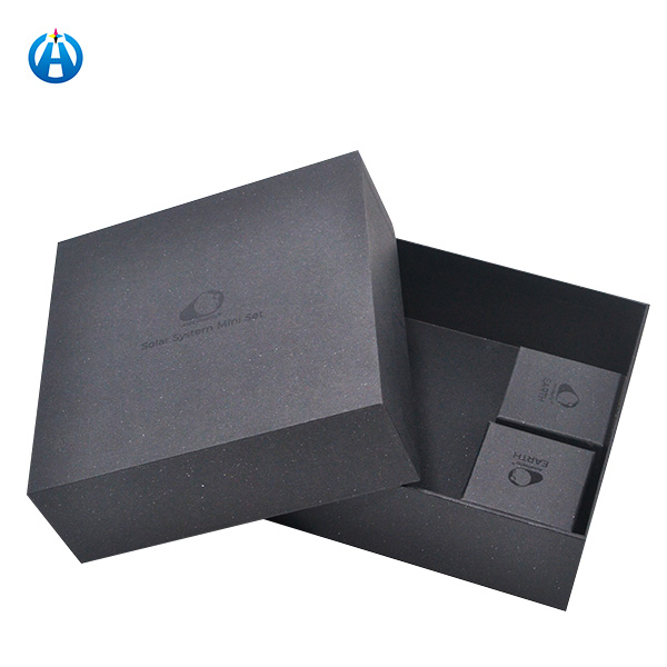 Square Matte Black Rigid Cardboard Gift Packaging with Black Foiled or Uv Logo