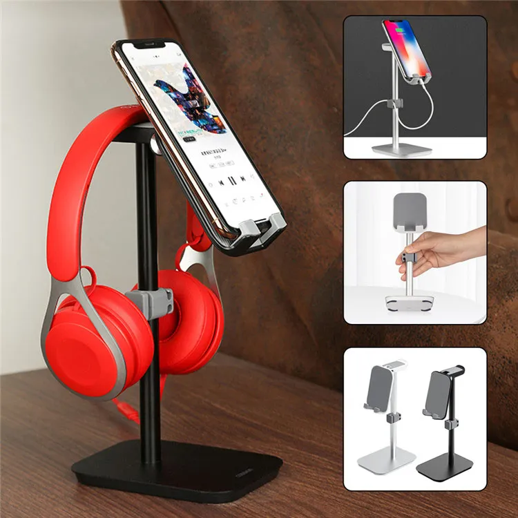 Aluminium Headphone Stand Mobile Phone Holder bakeng sa Desk
