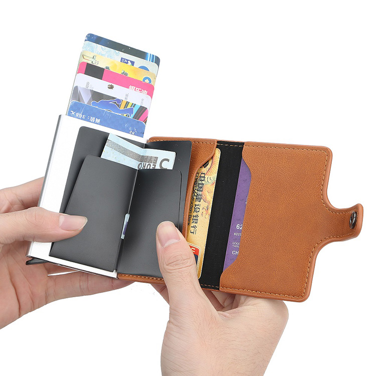 Алуминиев изскачащ портфейл за кредитна карта против кражба с RFID за мъже