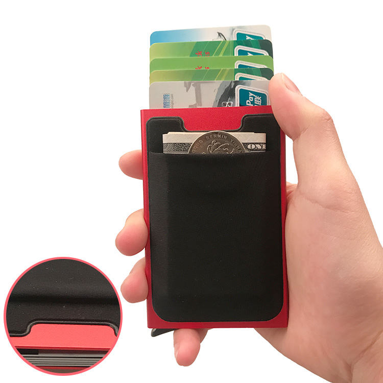Автоматично изскачащ RFID блокиращ алуминиев портфейл със заден джоб