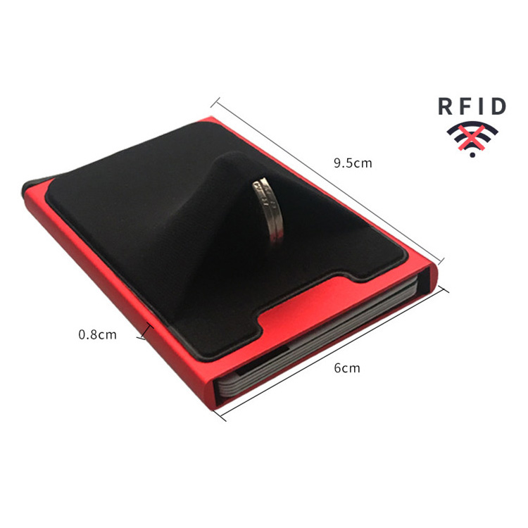 Автоматично изскачащ RFID блокиращ алуминиев портфейл със заден джоб