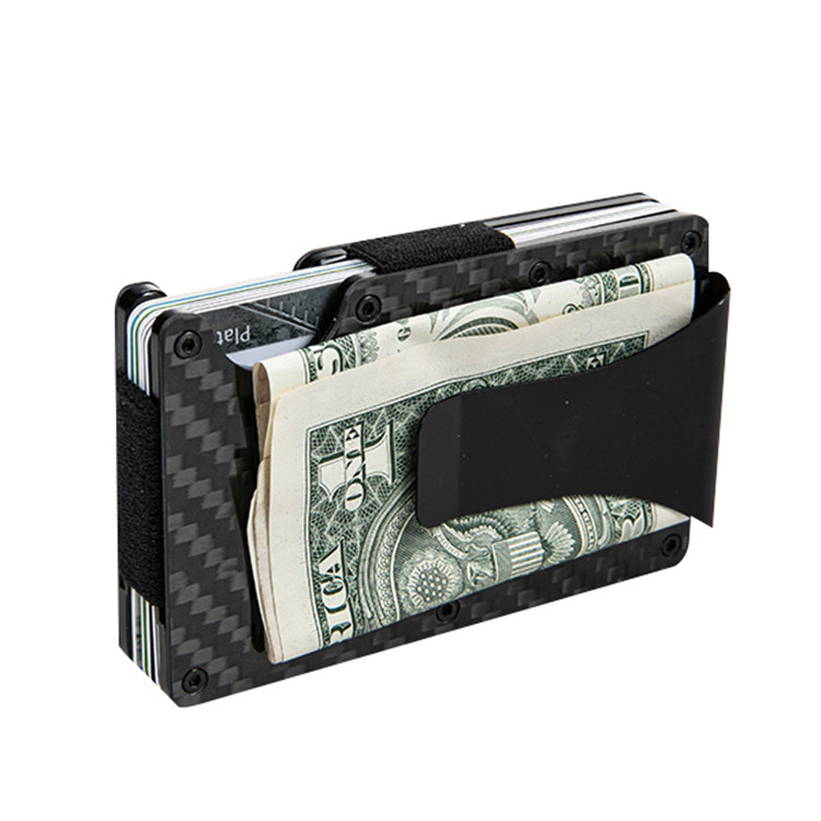 Минималистичен портфейл с въглеродни влакна RFID с щипка за пари