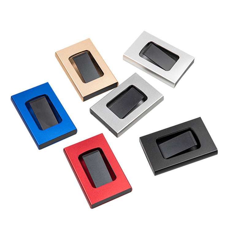 محفظة جيب آمنة من RFID باللون الأسود وحامل بطاقات ونقود من الألومنيوم