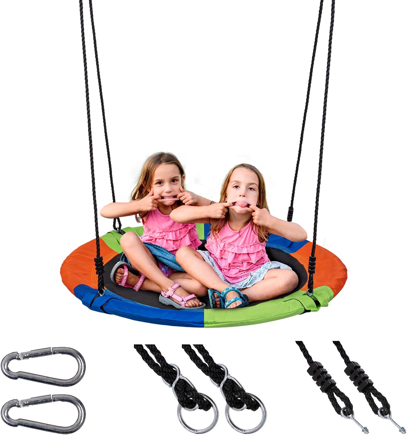 40 Inch Kids Saucer Tree Swing Set 600D Heavy-Duty Oxford Fabric Platform Swing Seat with Steel Frame & Carabiner Support 550 lb