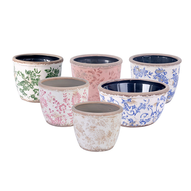 Antique Hand Pingitur Ceramic Flos Pots
