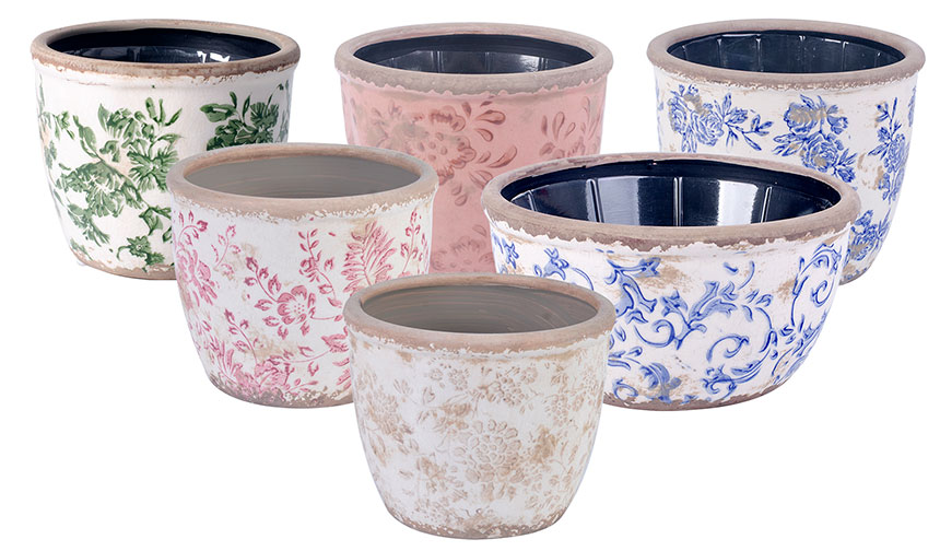 Antique Hand Painted Ceramic Flower Pots