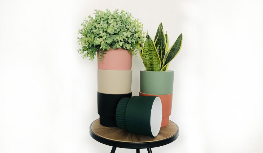 Ceramic Cylinder Flower Pots With Rubber Finish