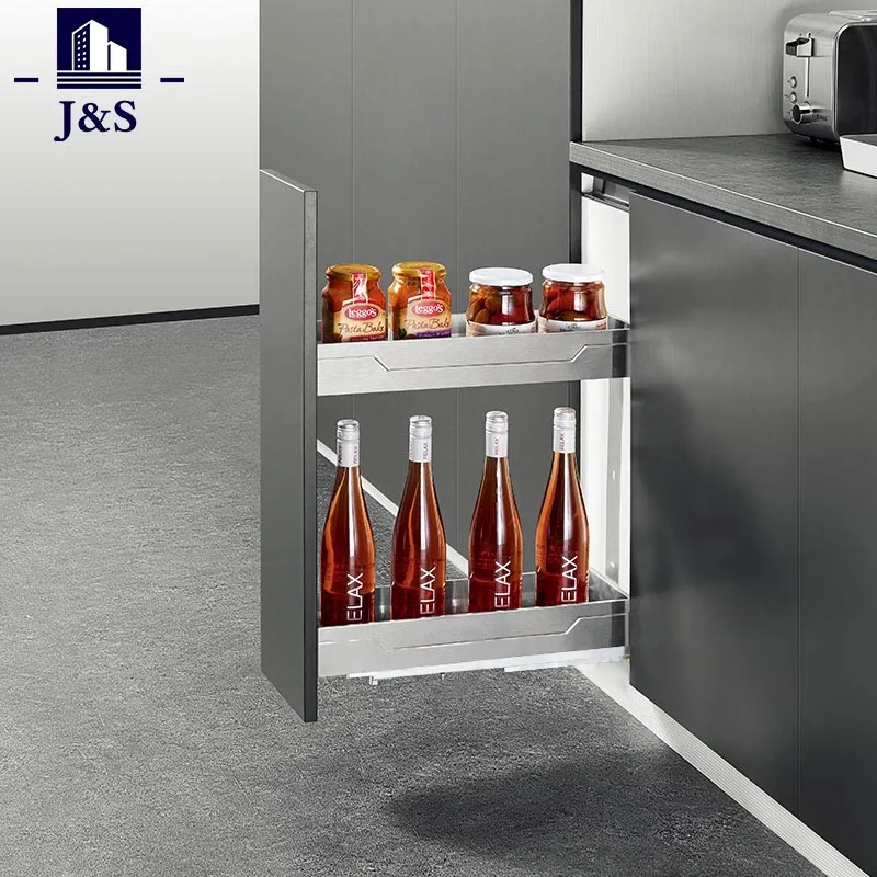 Stainless Steel 304 Two Tiers Kitchen Slim Storage Basket Spice Racking