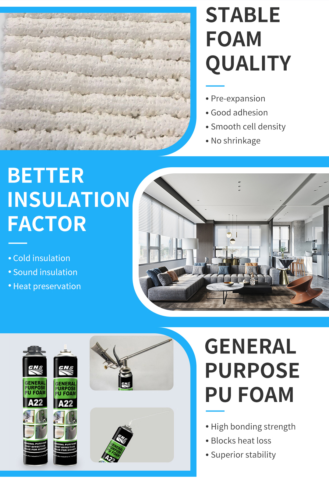 No Shrink PU Insulation Foam Manual Type