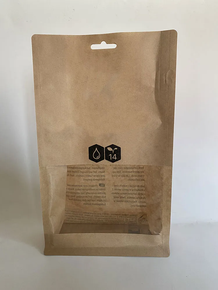 Printed Kraft Paper Pouch with Side to Side Rectangular Window