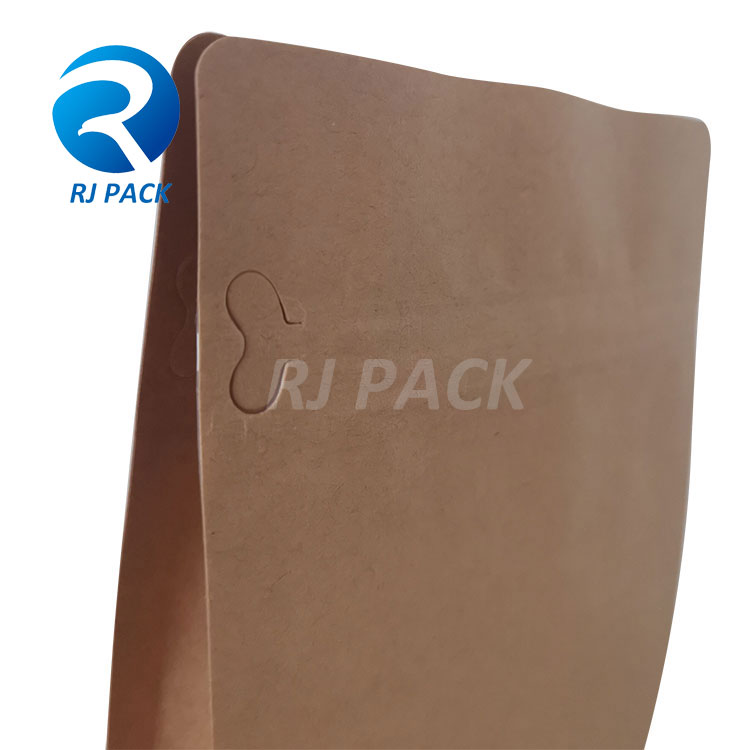 Kraft 100% Compostable Flat Bottom Bags With Pocket Zipper