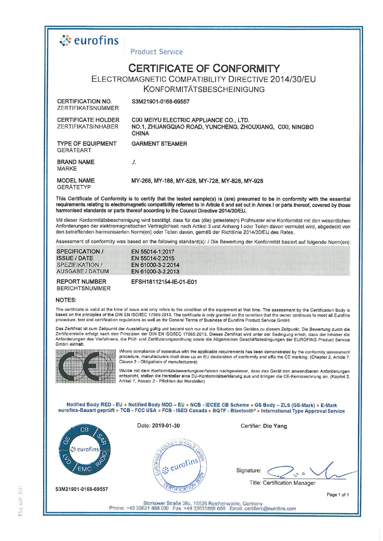 EMC certifikat S3M21901-0168-69557_EMC CoC