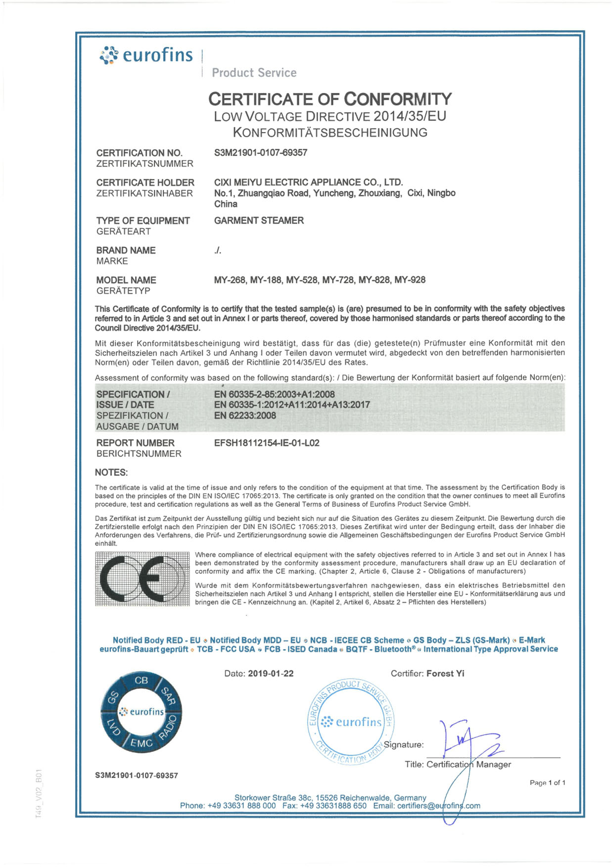 Certificat LVD S3M21901-0107-69357_LVD CoC