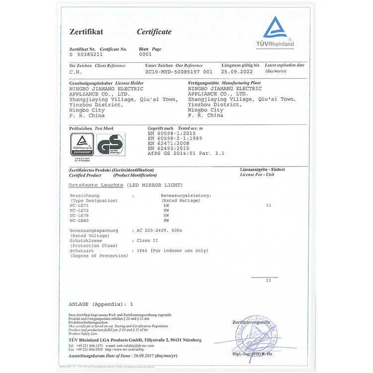 TUV GS og LVD rapport for NC-LE78 NC-LE80