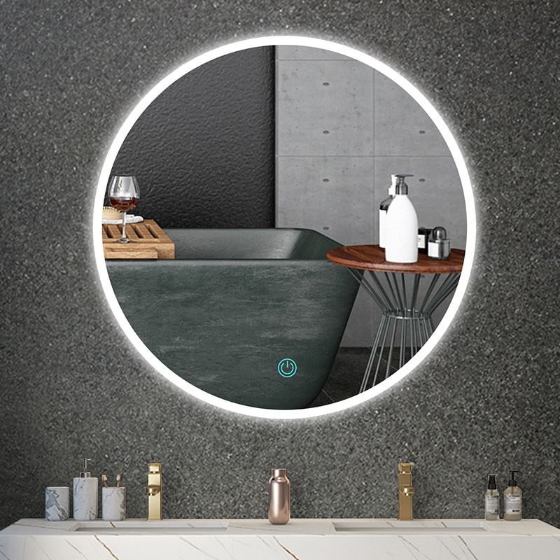 What are the functions and features of the round LED bathroom mirror with single touch?