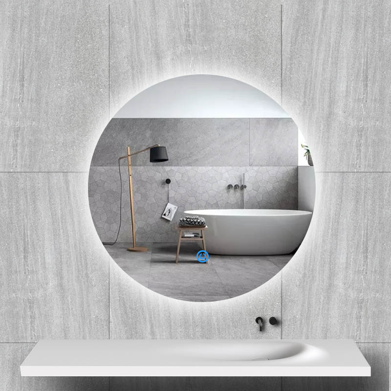 Taustavalgustusega ümmargune LED vannitoapeegel koos udu eemaldajaga