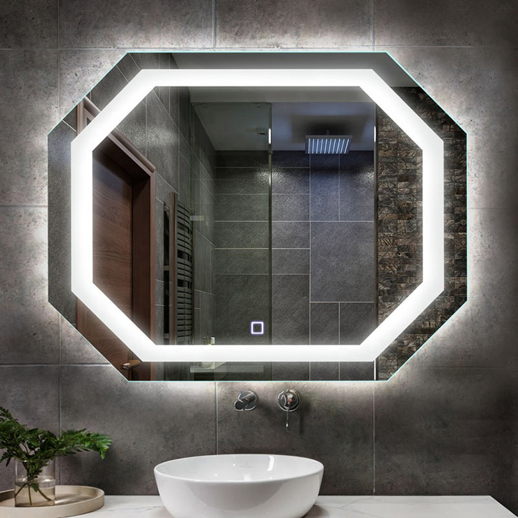 Espelho de banheiro com LED em losango sem moldura