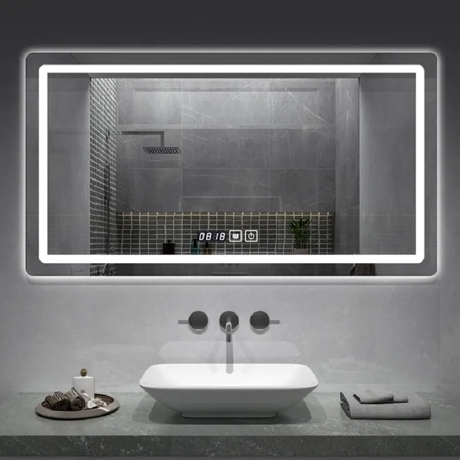 Модерно правоугаоно ЛЕД огледало за купатило са чврстим оквиром - 0 