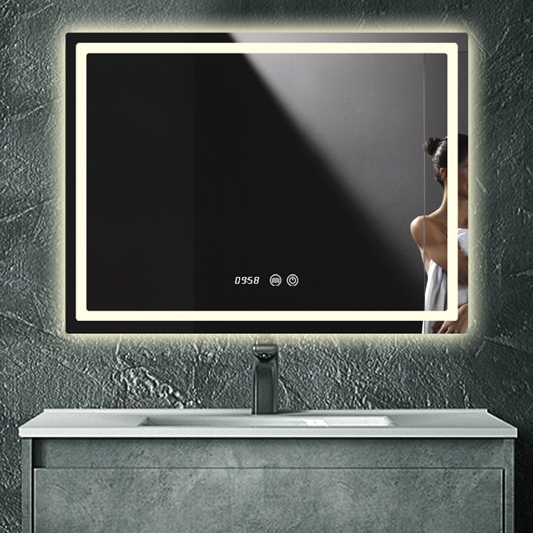 Hotel Luxury Defogger LED Lighted Bath Mirror With Time Display - 2