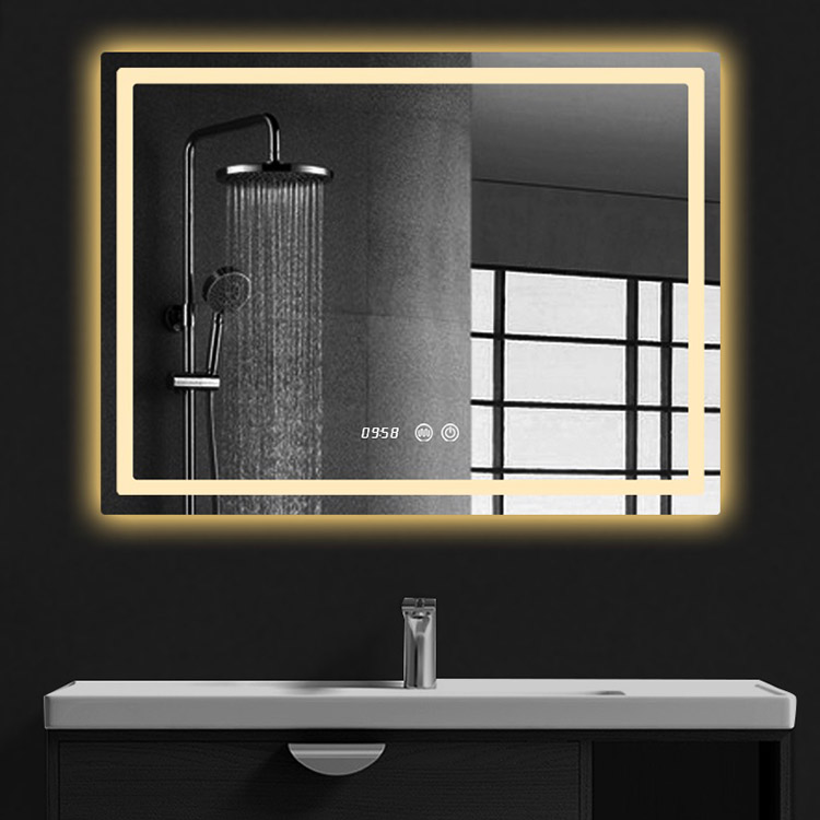 Hotel Luxury Defogger LED Lighted Bath Mirror With Time Display - 3